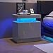 Nightstand with LED,Bedside Table Cabinet Lights Modern End Side with 2 Drawers for Bedroom,Marble Pattern (Gray+Silve)
