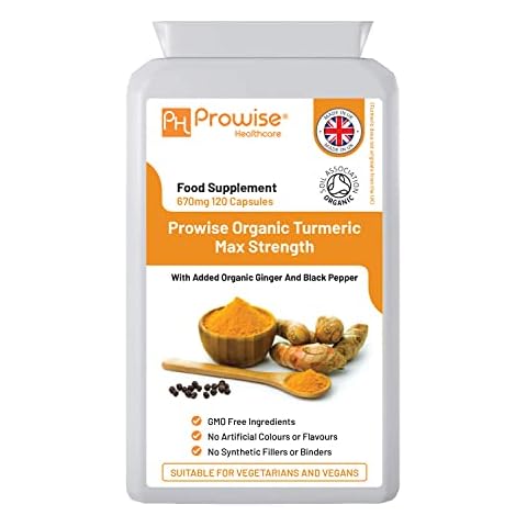 Organic Turmeric Curcumin 670mg - 120 Capsules | Organic Turmeric and Black Pepper Capsules High Strength | Vegan & Vegetarian Turmeric Supplements | Certified Organic by Soil Association | Prowise UK Cover