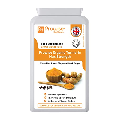 Kurkuma-Curcumin, Ingwer mit schwarzem Pfeffer 670 mg - 120 vegane & vegetarische Kapseln | Kurkuma-Kapseln, hochdosiert - in Großbritannien hergestellt von Prowise Healthcare Cover