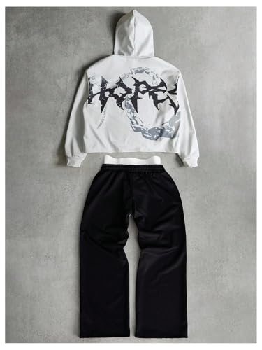 Men's 2 Piece Outfits Letter Graphic Hoodie and Wide Leg Baggy Sweatpants Clothing Set Streetwear2