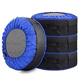 ZATOOTO タイヤカバー 4本 タイヤ 収納 保管カバー フェルトパッド4枚付き タイヤトート タイヤバッグ 取手付き 持ち運び便利 車用 (15/16/17/18/19インチ) ブルー LYLTZ05-BL
