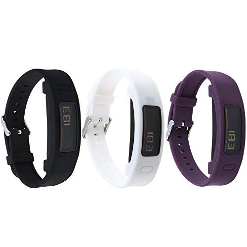 Garmin Vivofit 2 Buckle Bracelet - Adjustable Wristband and Wristwatch Style - Silicone Replacement Secure Band with Chrome Watch Clasp and Fastener Buckle For Garmin Vivofit 2 (Black&White&Purple)