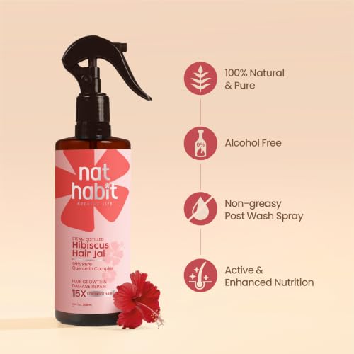 Image of Nat Habit Hibiscus Quercetin Hair Jal - Hair Serum Spray for Hair Growth & Damage Repair, Lightweight Leave-In, Non-Greasy 200ml