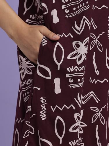 Image of 9shines Label Hosiery Cotton Knee Length Short Night Dress | Short Nighty for Women with Pocket | Graphic Print Nightwear | Night Gown for Women (M-7XL)