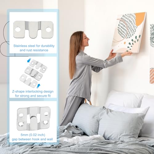 Image of PATIKIL Flush Mount Bracket, 12 Pcs Iron Interlocking Photo Frame Hooks Picture Display Hanger Interlock Hanging Wall Mount Hardware for Art Gallery 44x19 mm / 1.73x0.74 Inch