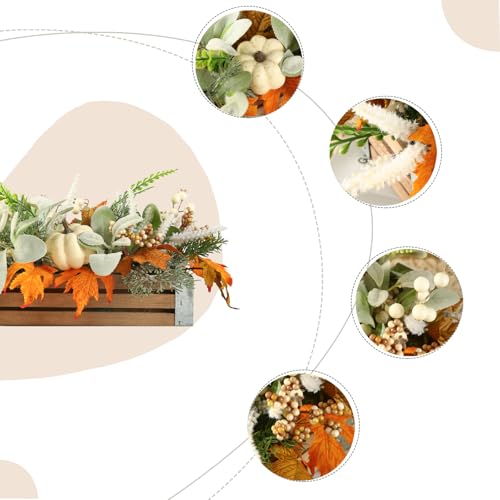 Image of Thanksgiving Potted, Eucalyptus Berries Pumpkins Lamb Ears Leaves Autumn Pots for Centerpiece Table Decor, Fall Decor, Home Coffee Table Dining Room Office Kitchen (D)