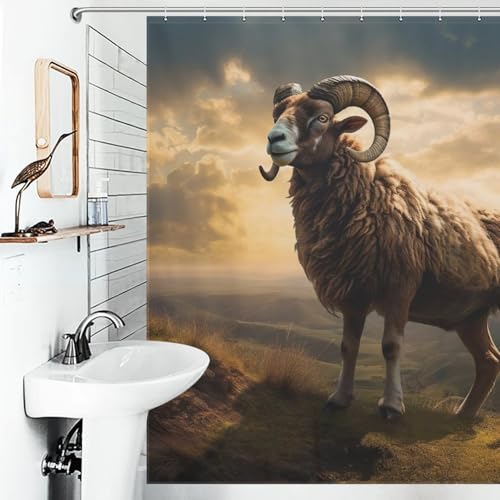 Rideau de douche chèvre en polyester imperméable 183x183 cm pour salle de bain - 6