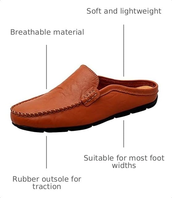 Image of Go Tour Mens Mules Clog Slippers Breathable Punching Leather Slip on Shoes Casual Loafers