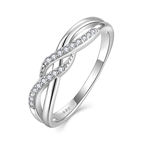 Infinity Criss Cross Twist Ring 925 Sterling Silver Ring Cubic Zirconia Anniversary Statement Band Promise Ring for Her Size5-10