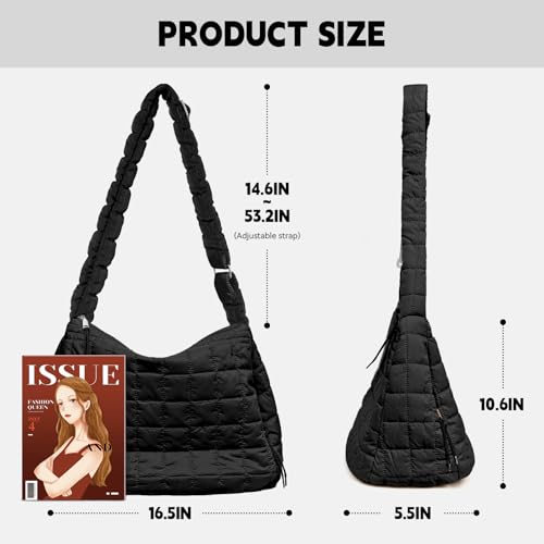 Image of Quilted Puffer Tote Bag Adjustable Shoulder Strap NylonTote Bag Trendy Oversized Shoulder Bag for Women Travel Casual