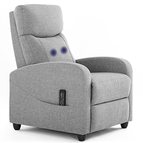 VANCIKI Masaje Sofá clásico Ajustable Individual Push Back reclinable Silla cojín de Tela y Respaldo con cómodos Brazos para Sala de Estar, Metal, Gris