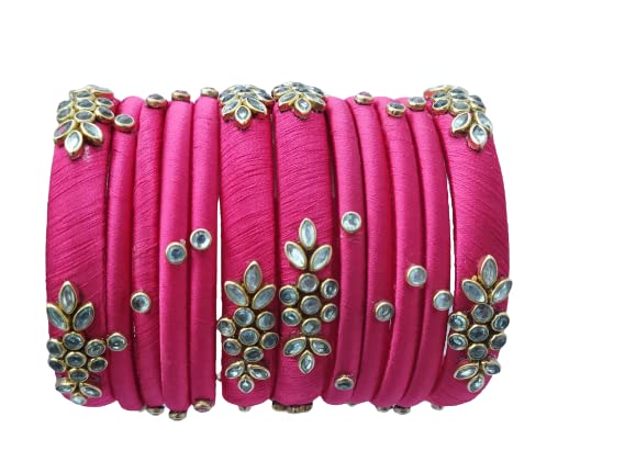 IJYA Sihan Handicrafts Kundan Work Silk Thread Bangle Kada For Women Girls 12 PC Set Wedding & Festive Occasion Handmade Multicolored Chura Chuda Stone Studded (DARK PINK, 2.6) (B0B65CPKJ2) Amazon Price History, Amazon Price Tracker