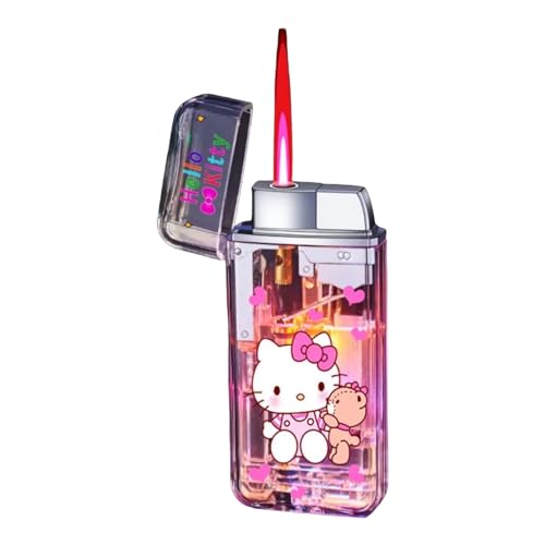 NIVEK Briquet LED transparent phosphorescent - Mélodie de chat - Kuromi - Caractère japonais Kawaii - Flamme rose (chaton transparent)