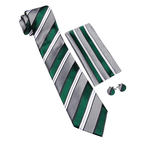 Image of Barry.Wang Mens Tie Set Plaid Check Neckties Formal Business Wedding Luxury Pocket Square Cufflinks