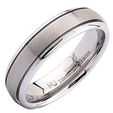 MJ Metals Jewelry Classic Grooved White Tungsten Carbide Wedding Band Brushed Center 6mm COMFORT FIT Ring Size 7.5