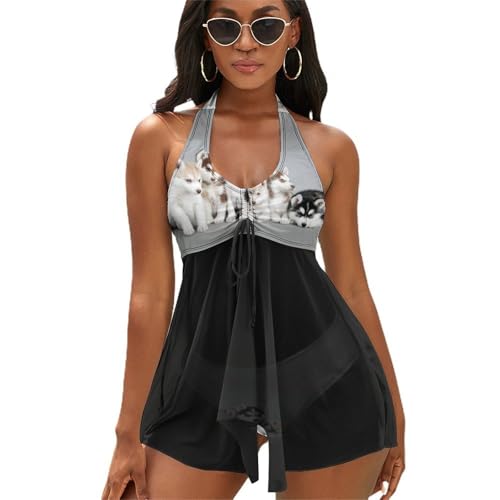 Tankini halter de 2 piezas con estampado de guepardo rosa para mujer