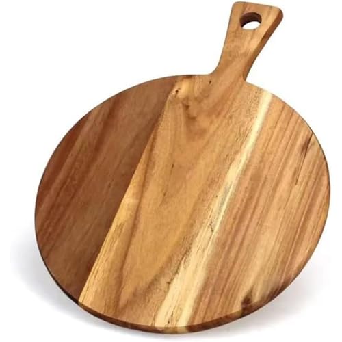 Ianulus Acacia Wood Pizza Cutting Board, 12 Round Pizza Board with Handle, Charcuterie Boards, Cutting Board Cheese Paddle, for Vegetable Cake Bread Meat Serving Platter