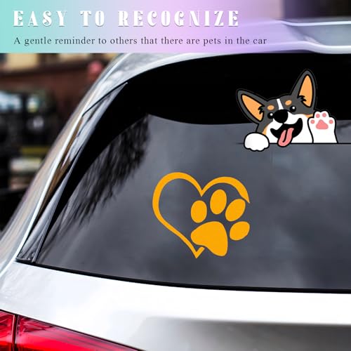 Image of DXNQ Pet Dog Paw Puppy Love Heart Vinyl Decal, 4.6 inch 3.7 inch Heart with Dog Paw Print Reflective Bumper Sticker, Cute Waterproof Puppy Footprint Heart Decal for Window Laptop Wall (Yellow)