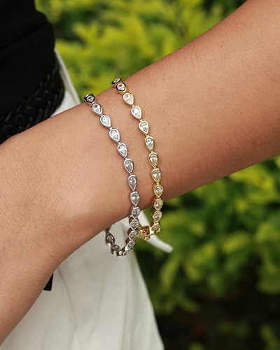 FANCIME 925 Sterling Silver Tennis Bracelet Pear Cut Cubic Zirconia Classic CZ 5 * 3mm Gemstone Imitation Diamond Bracelet Fine Jewelry Birthday Gifts for Women Mom Wife Her 7"3