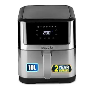 iBELL IBLAF1000M Air Fryer 10 Litre, 1800W, 7 Cooking Presets, Detachable Fryer Basket, Smart Rapid Air Technology, Timer Function, Auto-off & Adjustable Temperature Control (Silver)