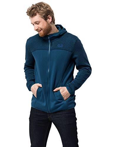 Jack Wolfskin Herren Elk Hooded Jacke Fleecejacke, Poseidon Blue, M