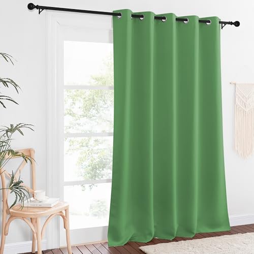 NICETOWN Patio Blackout Curtain Panels - Extra Wide Sliding Door Thermal Insulated Drape, Privacy Room Divider Curtain for Bedroom Office (Froest Green, 66 x 118 Inch Long)