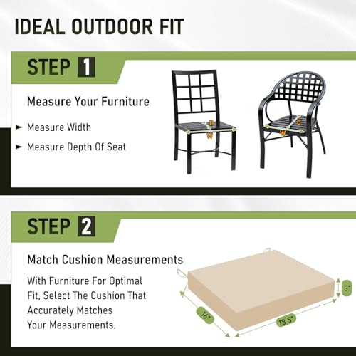 Image of Basic Beyond Outdoor Chair Cushions Set of 2, Square Corner Outdoor Cushions for Patio Furniture, Water Resistant Patio Chair Cushions with 2 Ties, 18.5x16x3, Beige