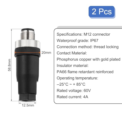 MECCANIXITY 2Pcs 8 Pin M12 Macho Conector Aviación miniatura 2