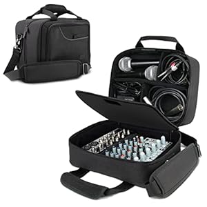 USA GEAR Compact Audio DJ Mixer Case – Mixer Bag with Custom Storage for Cables & Microphones Compatible with Behringer Xenyx 802, 502, 1002, Q802USB & More Mixers – Scratch & Water Resistant (Black)