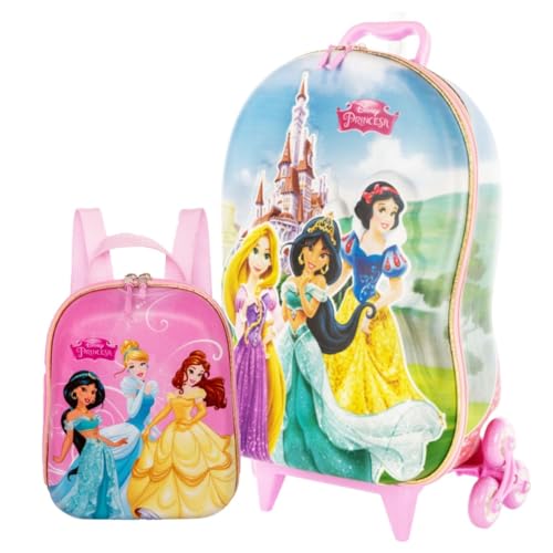 Mochila 3D de Rodinhas Infantil - Disney-Princesas - Castelo - Maxtoy