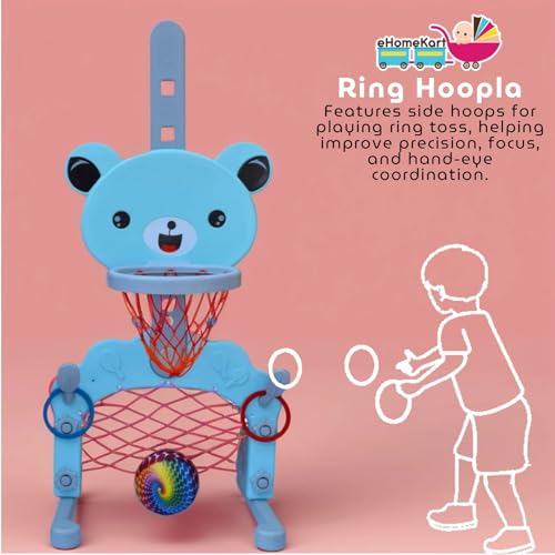 eHomeKart Basketball Toy Set - 3 in 1 Multi Activity Play Centre - Basketball, Football Gate & Ring Hoopla - Age 1-5 Years, 5 Height Adjustable Settings - Perfect Toys for Indoor & Outdoor (Teddy) - Image 6