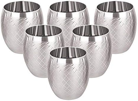 Tanishk Stainless Steel Water Glass - 6 Pieces, Silver, 260 ml