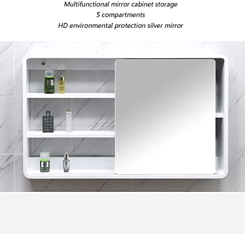 ROLTIN Bathroom Wall Mounted Cabinet, Storage Organizer Solid Wood Mirror Cabinet Bathroom Mirror Cabinet Oak Wall-Mounted Mirror Cabinet Toilet Sliding Mirror (Wood Colo - Afbeelding 5