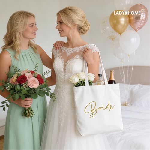 Image of LADY & HOME 6pcs Bachelorette Party Tote Bag, Bride Bridesmaid Cotton Tote Bag for Wedding Gifts