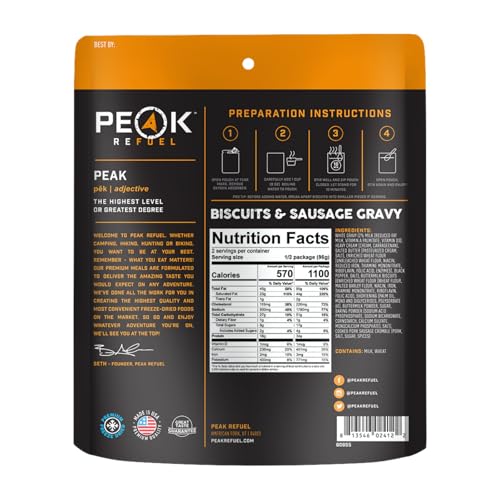 Peak Refuel Biscuits & Sausage Gravy | Freeze Dried Backpacking, Camping & Emergency Prep Food | 2 Servings Pouches - Image 3