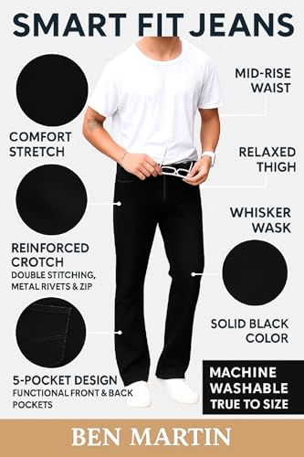 Image of Ben Martin Men's Smart Fit Stretchable Jeans || Mid-Rise Denim Pants with Whisker Wash || Premium Casual Wear Jean for Men || 5 Pocket Jean's for Men's (1)
