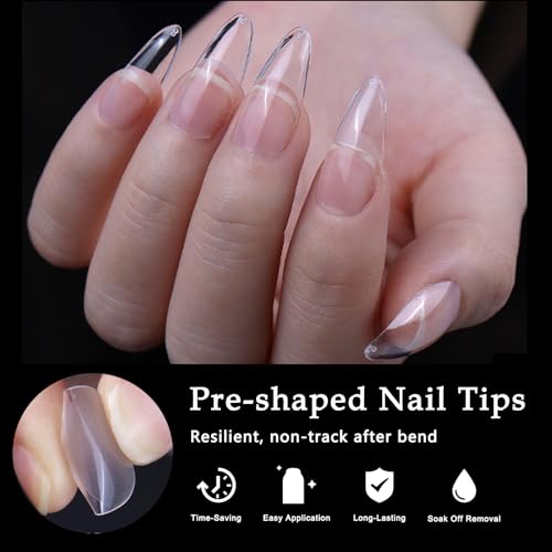 AddFavor 600pcs Almond Nail Tips, Medium Almond Gel X Nail Tips Clear Fake Nails Full Cover Acrylic Nail Tips for Extension Nail Manicure Salon Home DIY - Image 5