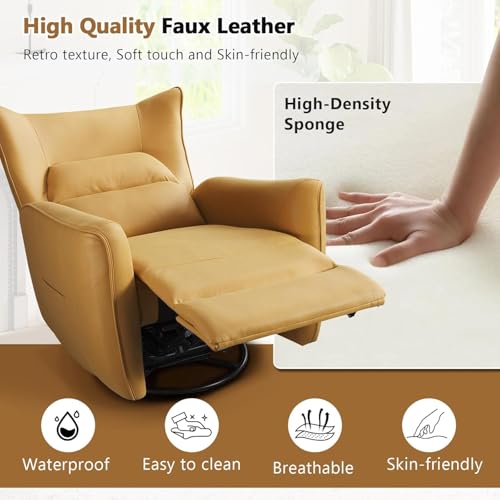 Image of HAOMARKETS 270Swivel Rocker Power Recliners for Adults Set of 2, Faux Leather Electric Glider Rocking Recliner Chair with Overstuffed Backrest, Nursery Reclining Sofa for Living Room, Lemon Yellow
