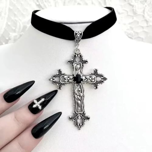 1pc Classic Large Cross Shaped Black Velvet Necklace Prepared, Gorgeous Cross Shaped Black Velvet Necklace4