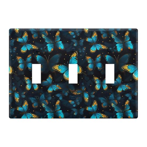 Light Switch Cover Blue Butterfly Wall Plates for Electrical Outlets 3 Gang 202a8888