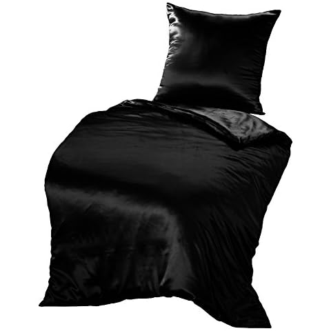 THXSILK Seidenbettwäsche Set 2 teilig, Bettbezug 135 x 200 cm und 80 x 80 cm Kissenbezug, Hypoallergen 19 Momme Maulbeerseide Bettwäsche, Ultra Weich und Glatt, Schwarz Cover