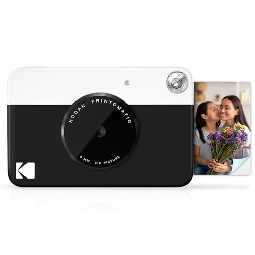 KODAK Printomatic Instant Digital Camera - Quality photos on Zink 2x3' sticky paper - 5MP, portable, creative gift for birthdays, Christmas, parties - Black