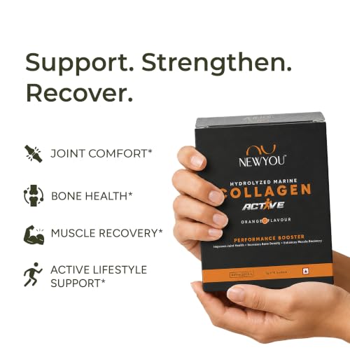Image of NEWYOU Active Marine Collagen Powder | Joint Support, Muscle Recovery & Bone Health | With Glucosamine, Chondroitin, Hyaluronic Acid & Vitamin C | Orange Flavour | 70g
