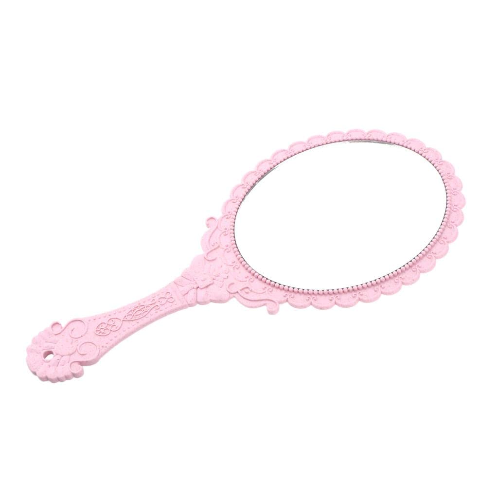 Antique Handheld Mirror with Embossed Rose Design for Makeup Light Pink-image-24