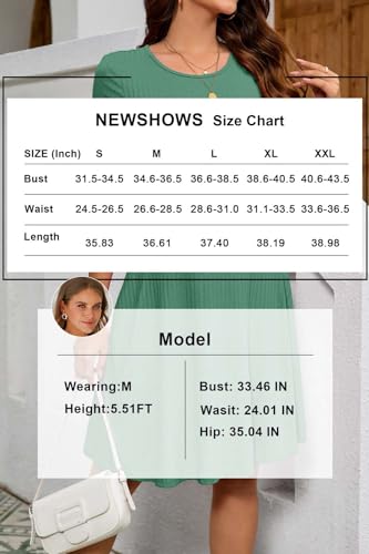 Image of Newshows Womens 2025 Summer Dresses Short Sleeve Ribbed Knit A-Line Swing Beach Vacation Outfits Casual Sundress with Pockets