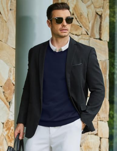 Image of COOFANDY Mens Casual V Neck Sweater Knit Slim Fit Long Sleeve Pullover Top