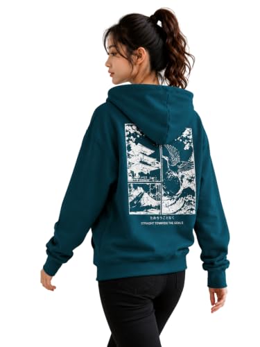 Image of Women's Oversized Hoodie Sweatshirt | Graphic Back Print Hooded Pullover | Long Sleeve Fleece Hoodie with Kangaroo Pocket | Casual Winter Wear