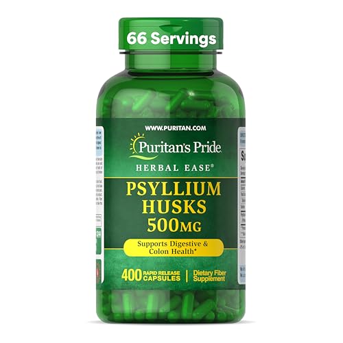Puritan's Pride Herbal Ease® Psyllium Husks 500mg, Dietary Supplement for