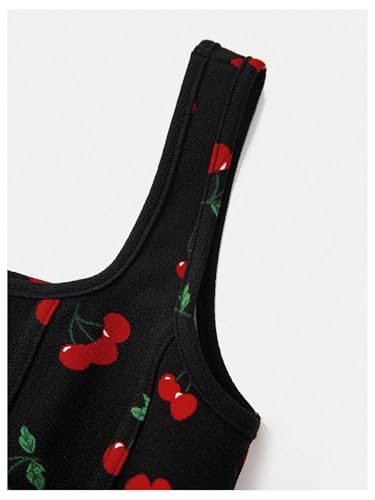 SweatyRocks Girl's Cherry Graphic Summer Tank Tops Square Neck Sleeveless Crop Top4