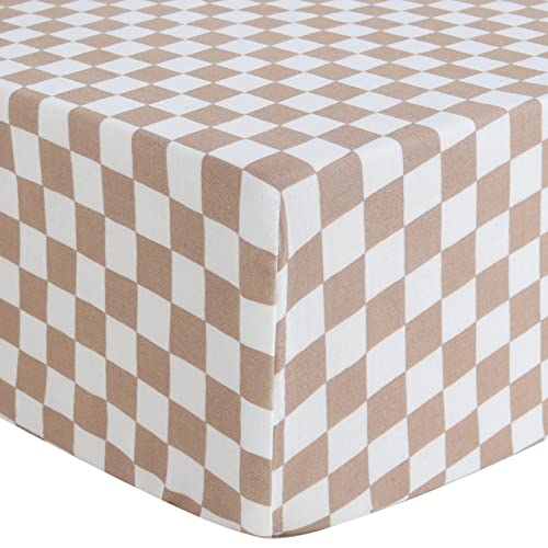 Image of LifeTree Fitted Crib Sheets for Boys Girls & Neutral, Muslin Baby Sheet Fits Standard Crib and Toddler Mattresses, Soft, Checkered Print, 70% Viscose from Bamboo and 30% Cotton 28in x 52in